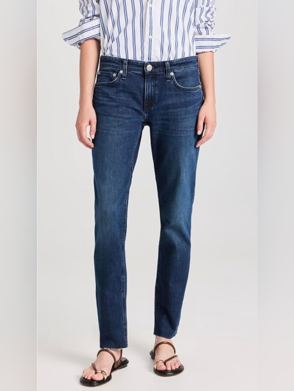 Rag & Bone | Dre Boyfriend Jeans In Yesler Dark Blue Wash Raw Hem Jeans Size 28
